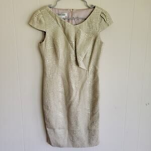 Kay Unger Gold Sheath Dress with Flutter Cap Sleeves
